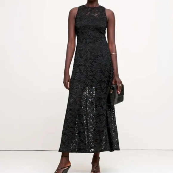 Banana Republic Black Lace Maxi Evening Dress Size Large - Picture 1 of 12